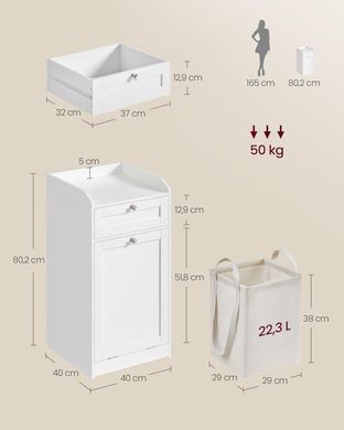 Тумба для ванной комнаты с корзиной для белья 40&times;40&times;80,2 см белая