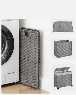 Корзина для белья 140 л с крышкой, 3 секции, на колесах, серая