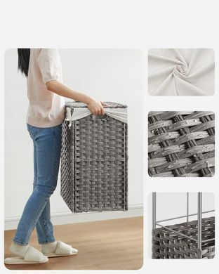 Корзина для белья 140 л с крышкой, 3 секции, на колесах, серая