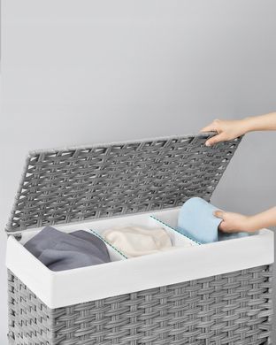 Корзина для белья 140 л с крышкой, 3 секции, на колесах, серая