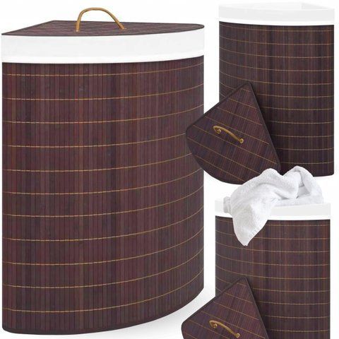 Бамбуковий кошик для білизни з сірою вкладкою 60 л 45&times;28&times;61 см