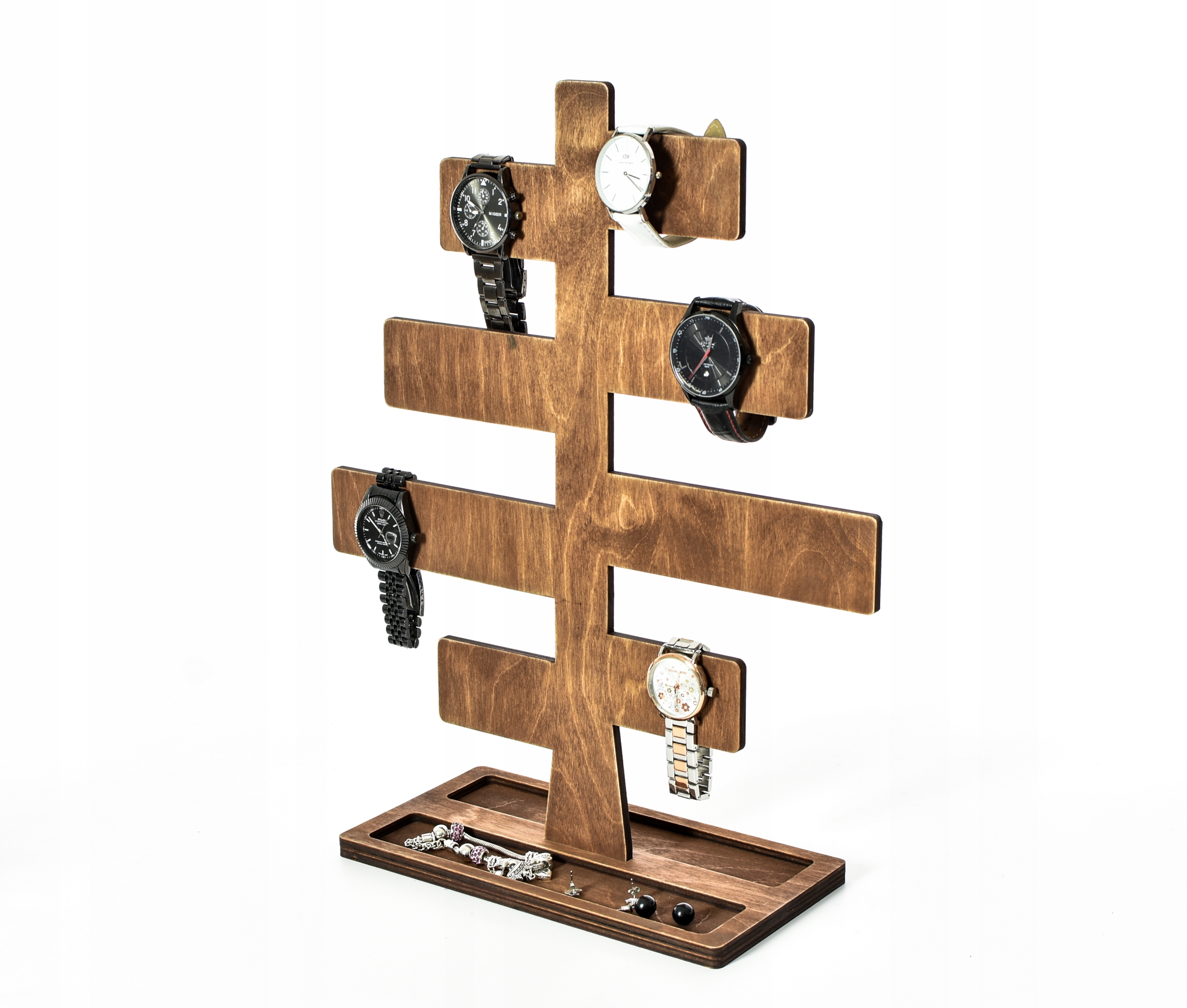 Дерев'яний дисплей для годинників, підставка для прикрас з дерева Домінуючий колір: чорний