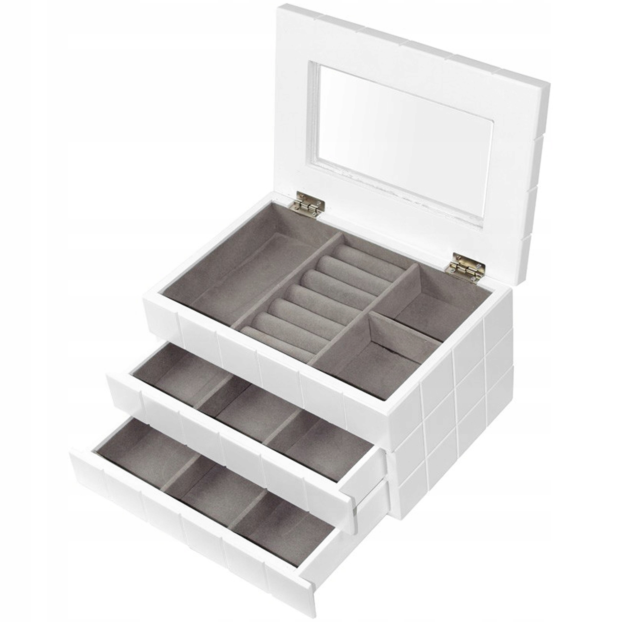 Біла дерев’яна скринька для ювелірних виробів для комода Особливості місця для сережок місце для кільцевих ящиків ящиків